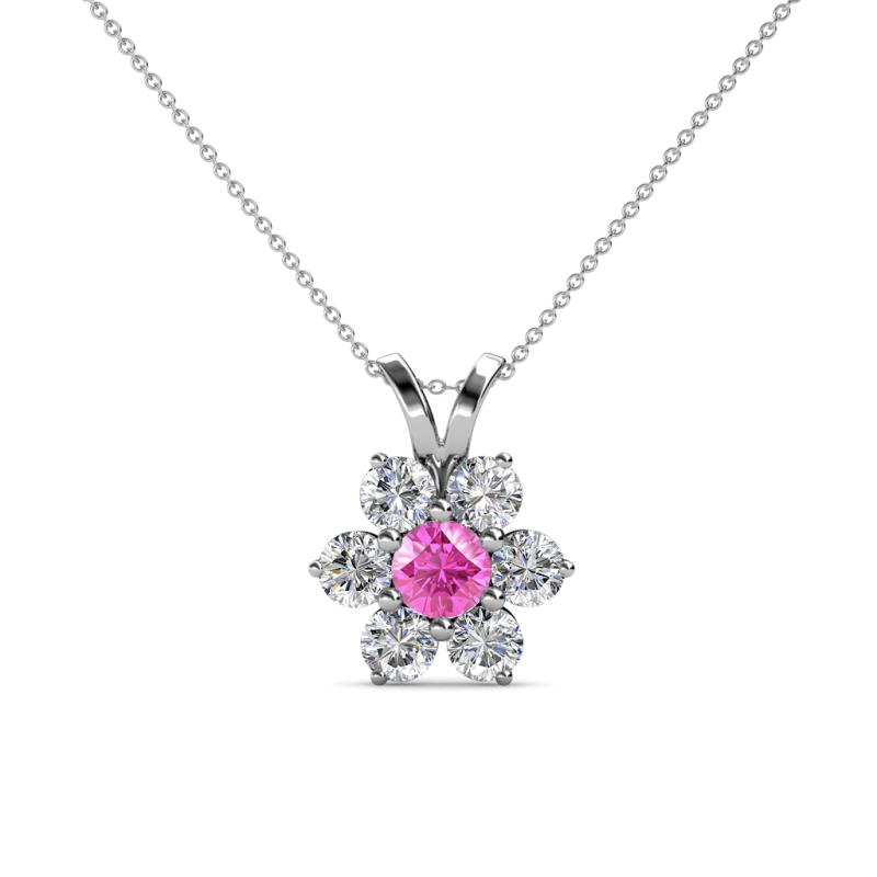 Akina 0.81 ctw (3.80mm) Pink Sapphire and Round Natural Diamond Floral Halo Pendant 