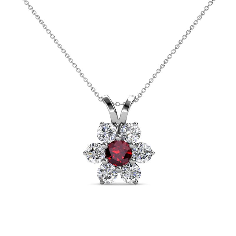 Akina 0.81 ctw (3.80mm) Ruby and Round Natural Diamond Floral Halo Pendant 