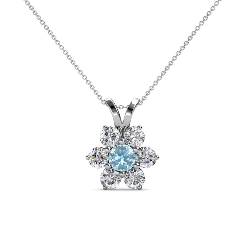 Akina 0.78 ctw (3.80mm) Aquamarine and Round Natural Diamond Floral Halo Pendant 