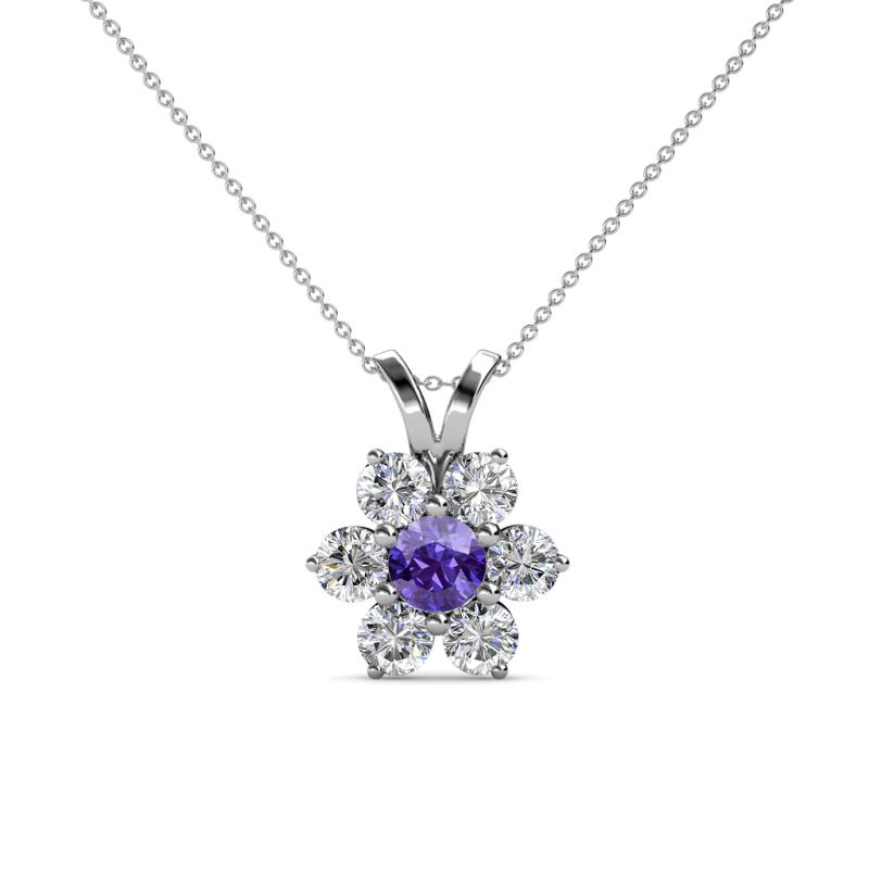 Akina 0.78 ctw (3.80mm) Iolite and Round Natural Diamond Floral Halo Pendant 