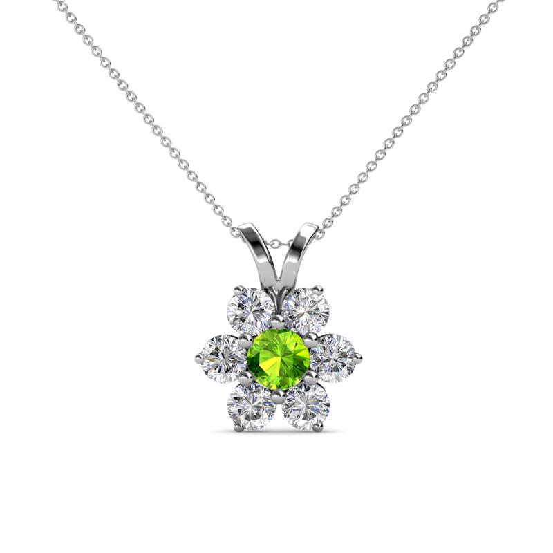 Akina 0.83 ctw (3.80mm) Peridot and Round Natural Diamond Floral Halo Pendant 