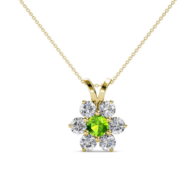 Akina 0.83 ctw (3.80mm) Peridot and Round Natural Diamond Floral Halo Pendant 