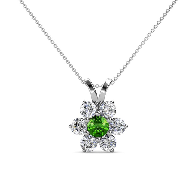 Akina 0.83 ctw (3.80mm) Green Garnet and Round Natural Diamond Floral Halo Pendant 