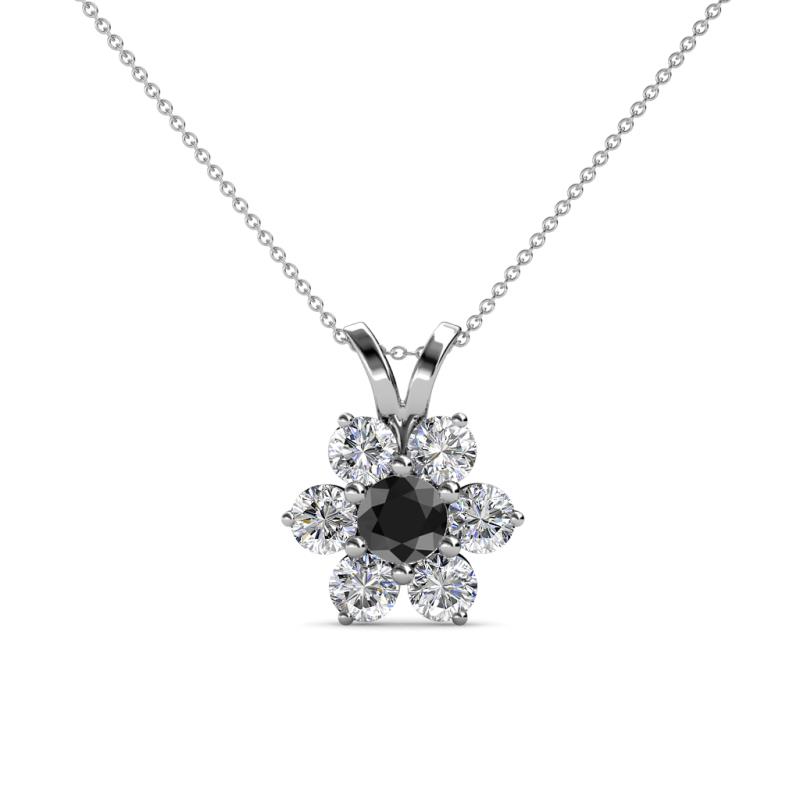Akina 0.81 ctw (3.80mm) Black Diamond and Round Natural Diamond Floral Halo Pendant 