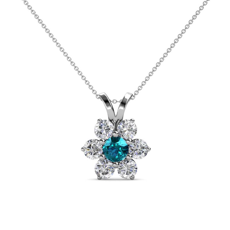 Akina 0.79 ctw (3.80mm) London Blue Topaz and Round Natural Diamond Floral Halo Pendant 
