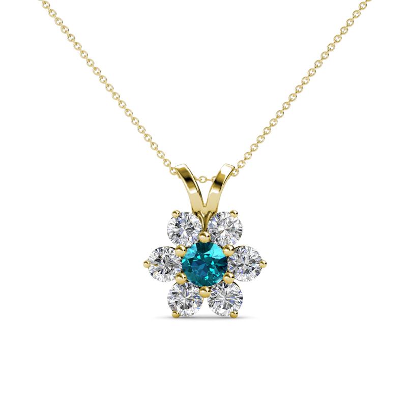 Akina 0.79 ctw (3.80mm) London Blue Topaz and Round Natural Diamond Floral Halo Pendant 