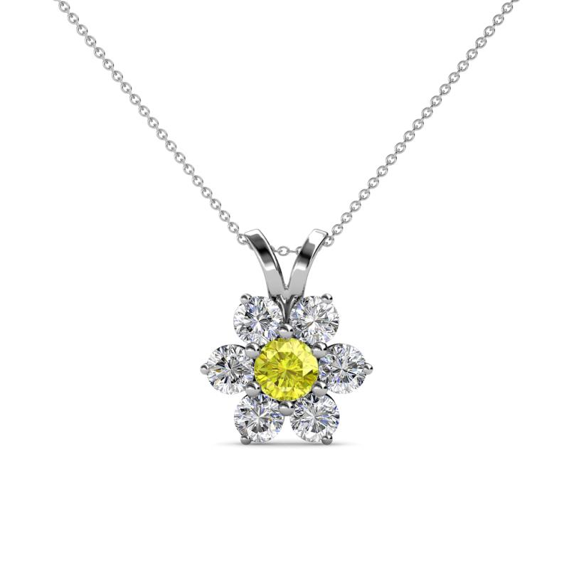Akina 0.80 ctw (3.80mm) Yellow Diamond and Round Natural Diamond Floral Halo Pendant 