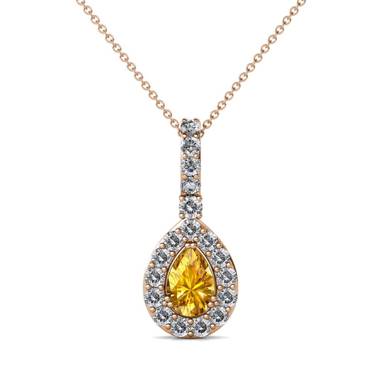 Quy 0.76 ctw (6x4 mm) Pear Shape Citrine and Round Natural Diamond Teardrop Halo Pendant 