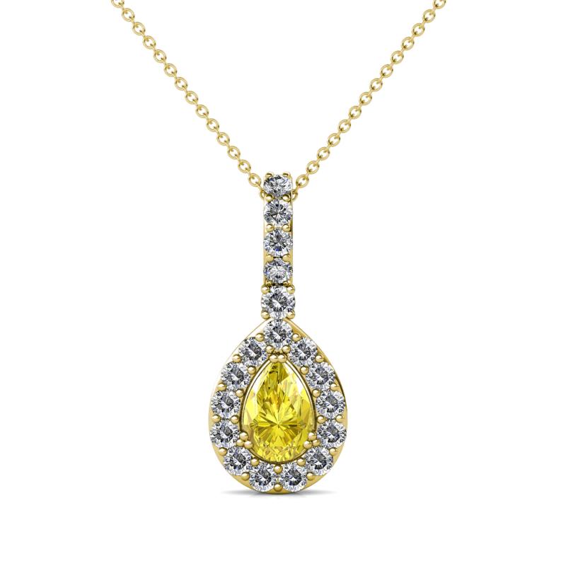 Quy 0.96 ctw (6x4 mm) Pear Shape Yellow Sapphire and Round Natural Diamond Teardrop Halo Pendant 