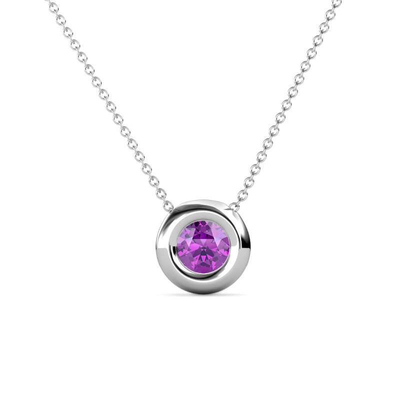 Arela 5.00 mm Round Amethyst Donut Bezel Solitaire Pendant Necklace 
