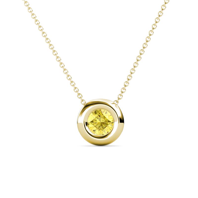 Arela 5.00 mm Round Lab Created Yellow Sapphire Donut Bezel Solitaire Pendant Necklace 
