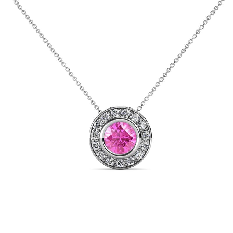 Kitra Pink Sapphire and Diamond Halo Pendant 