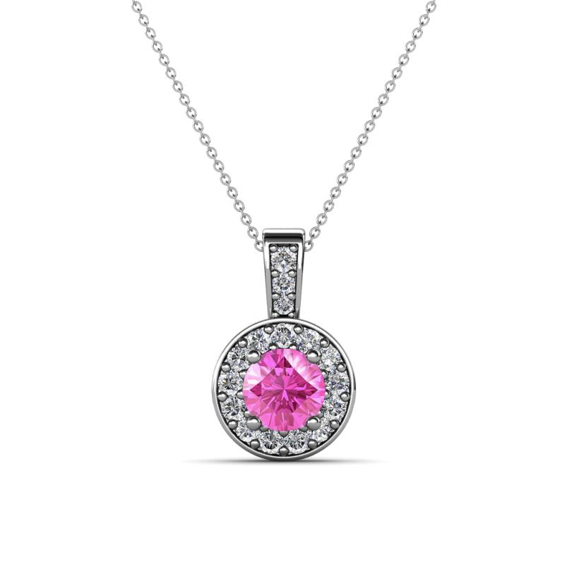 Astera Pink Sapphire and Diamond Circle Halo Pendant 