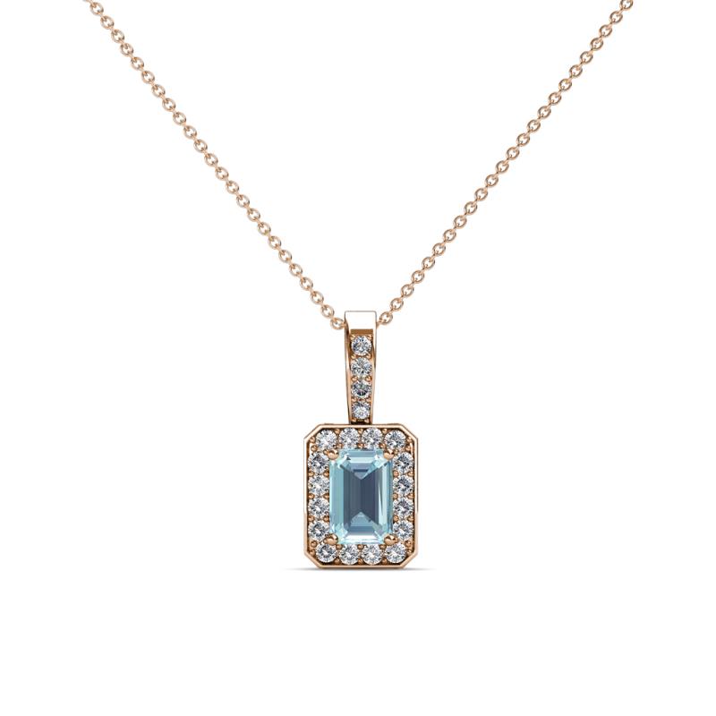 Lilian Aquamarine and Diamond Halo Pendant 