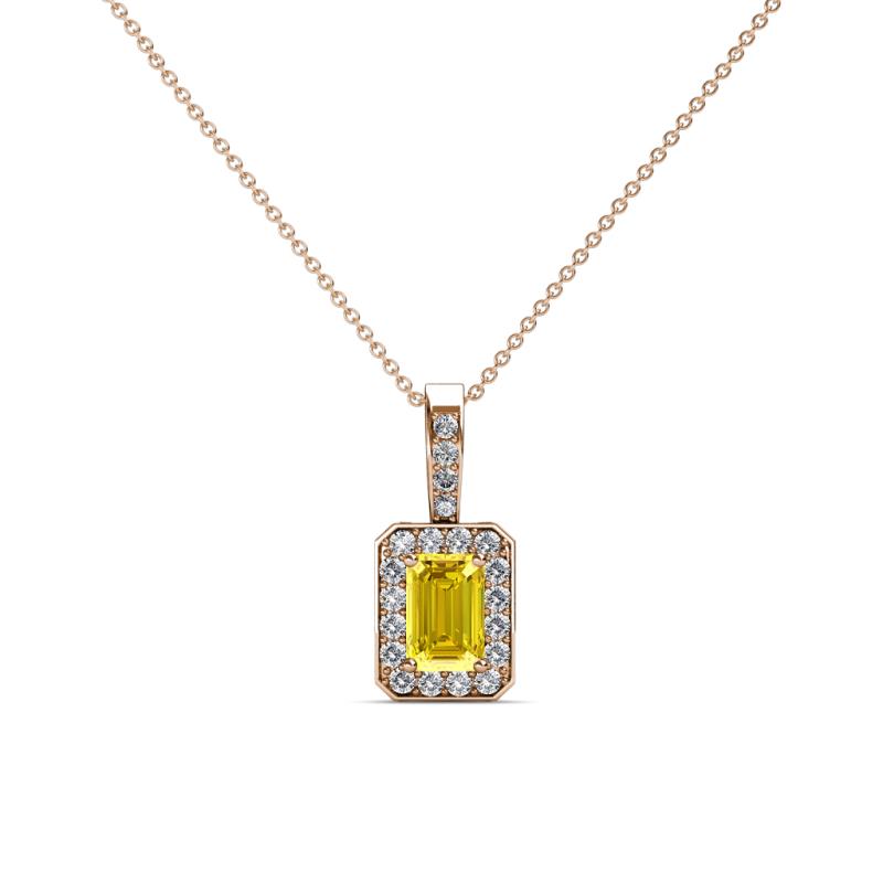 Lilian 0.80 ctw (6x4 mm) Emerald Cut Yellow Sapphire and Round Natural Diamond Halo Pendant 