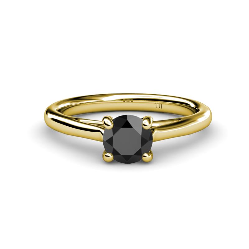 Nitsa 6.00 mm Round Black Diamond Solitaire Engagement Ring 