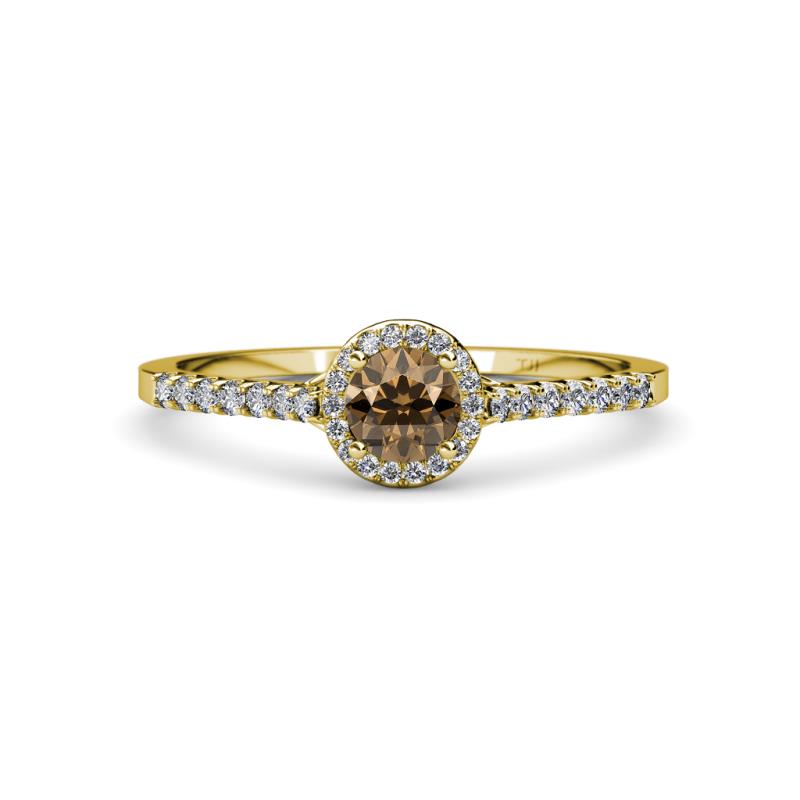 Lore Smoky Quartz and Diamond Halo Bridal Set Ring 