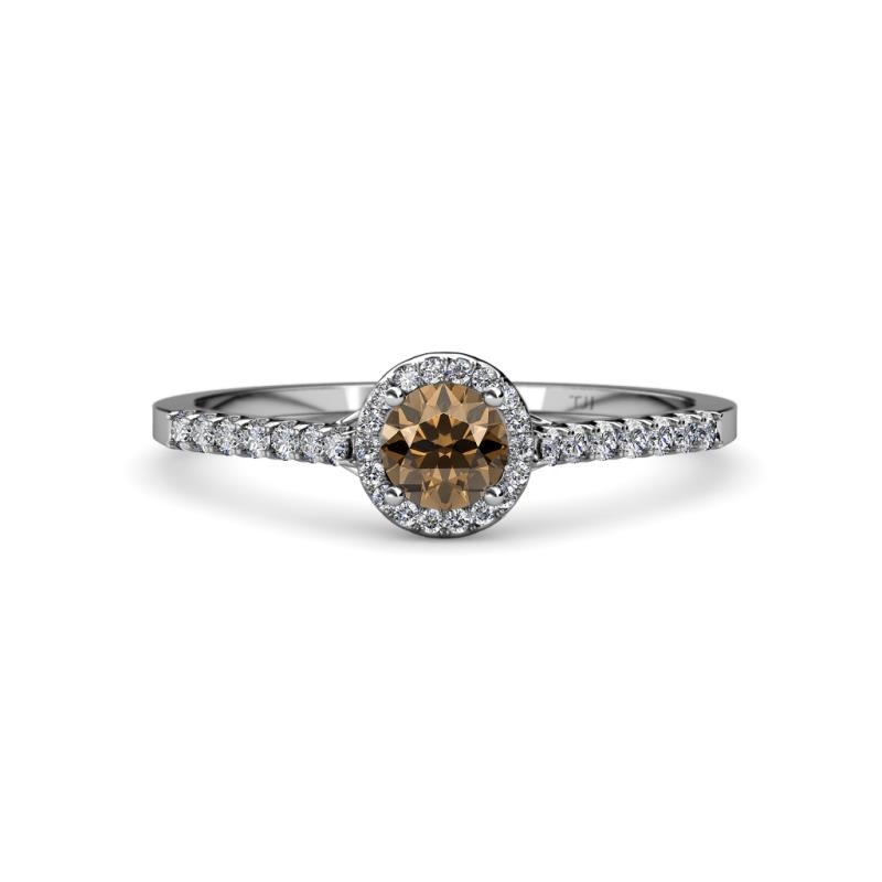 Lore Smoky Quartz and Diamond Halo Bridal Set Ring 