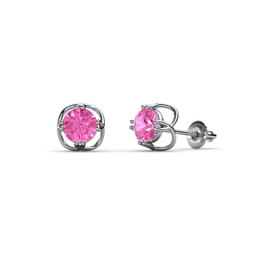 Alma Lab Created Pink Sapphire (5mm) Open Tulip Stud Earrings 