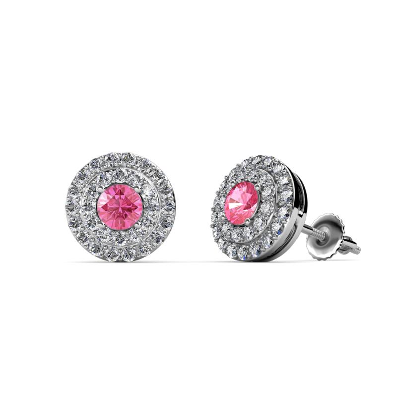 Eryn Pink Tourmaline and Diamond Double Halo Stud Earrings 