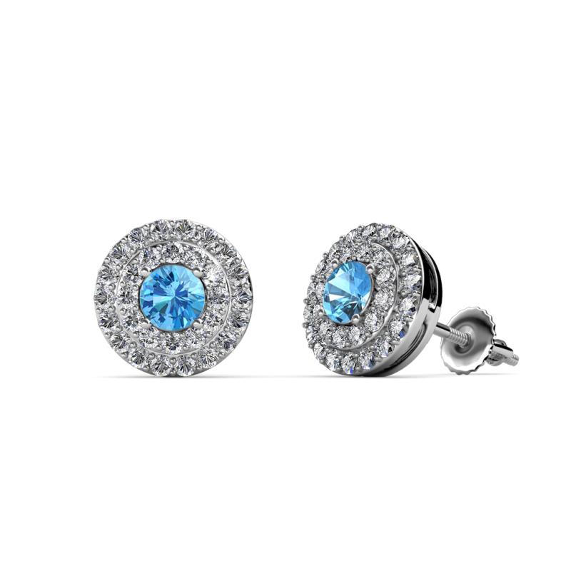 Eryn Blue Topaz and Diamond Double Halo Stud Earrings 