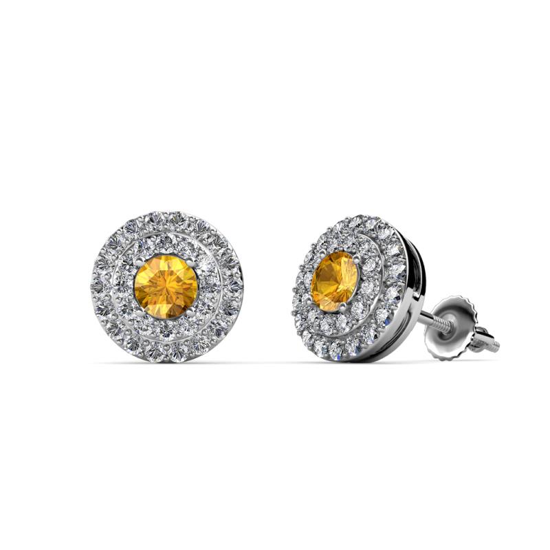 Eryn Citrine and Diamond Double Halo Stud Earrings 