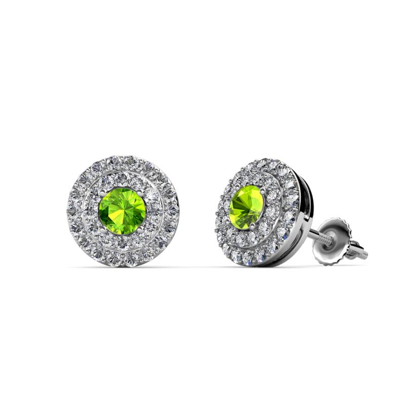 Eryn Peridot and Diamond Double Halo Stud Earrings 