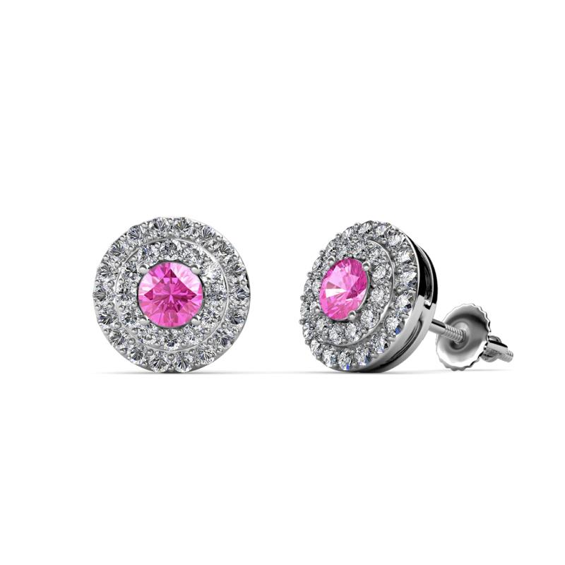 Eryn Pink Sapphire and Diamond Double Halo Stud Earrings 
