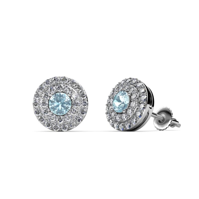 Eryn Aquamarine and Diamond Double Halo Stud Earrings 
