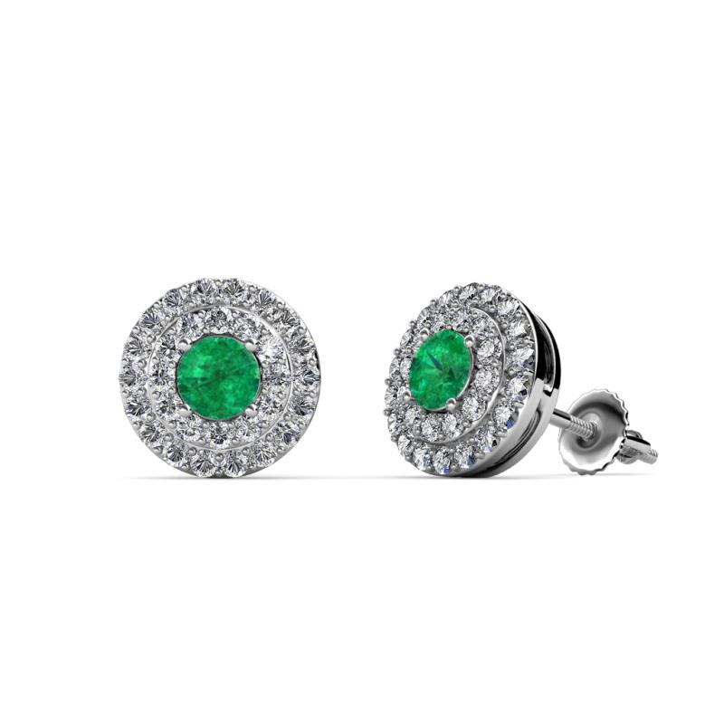 Eryn Emerald and Diamond Double Halo Stud Earrings 