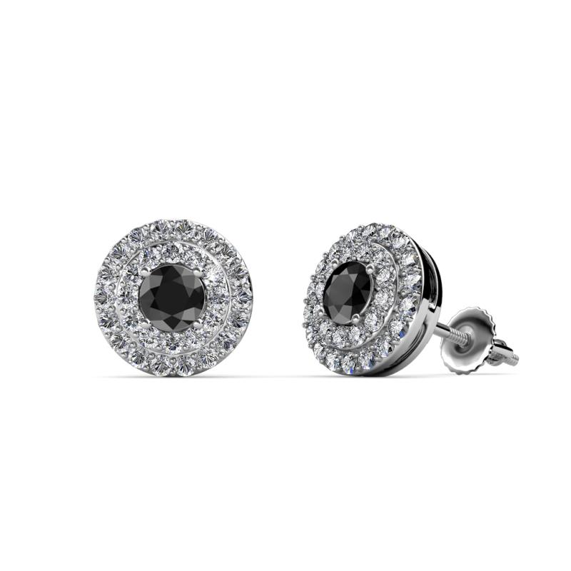 Eryn Black and White Diamond Double Halo Stud Earrings 