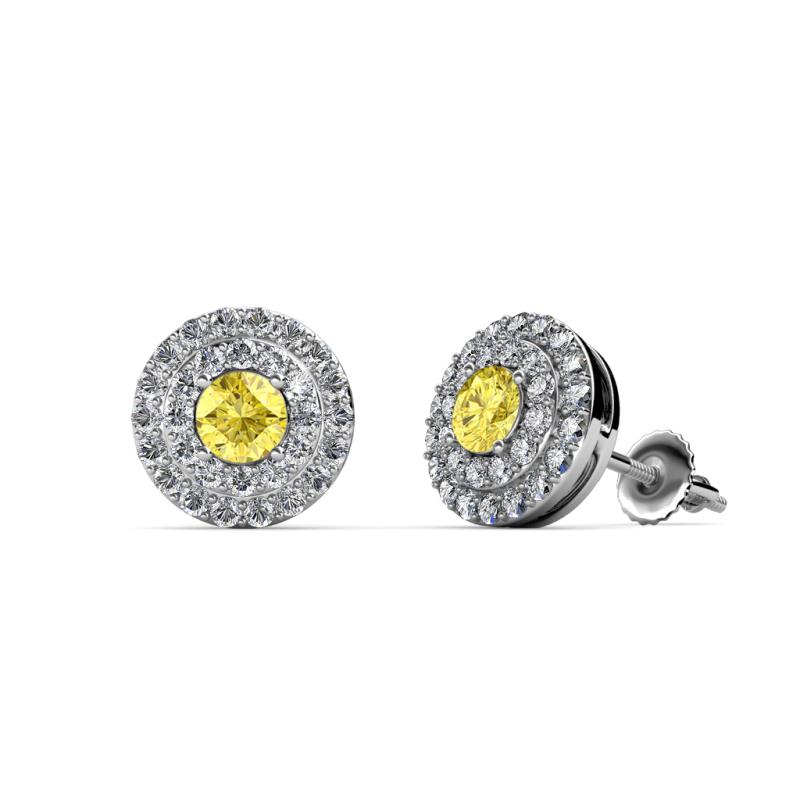 Eryn Yellow Sapphire and Diamond Double Halo Stud Earrings 
