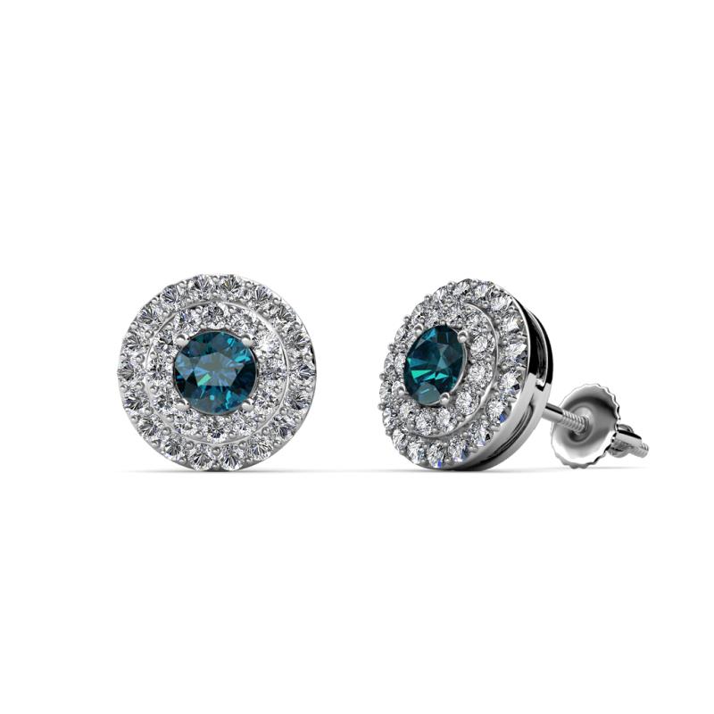 Eryn Blue and White Diamond Double Halo Stud Earrings 