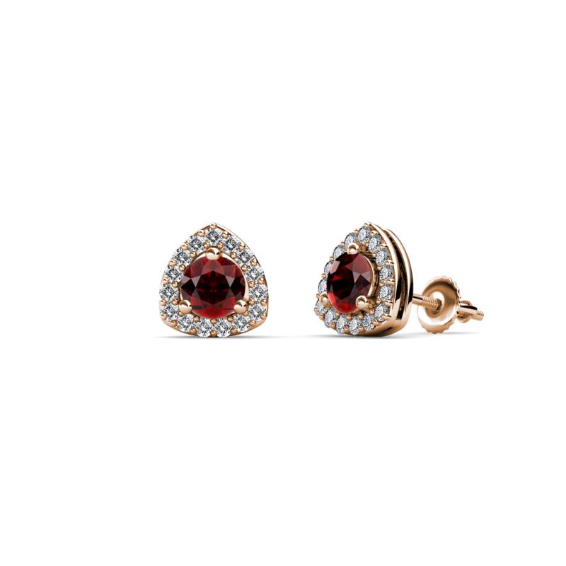 Alkina Red Garnet and Diamond Stud Earrings 