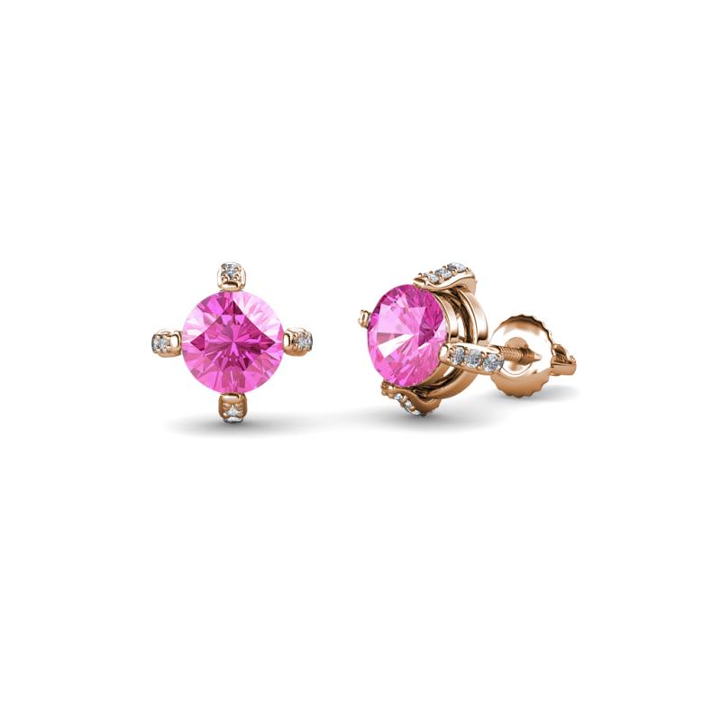 Ceyla Lab Created Pink Sapphire and Diamond Stud Earrings 
