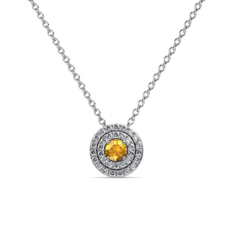 Erin Citrine and Diamond Womens Double Halo Pendant Necklace 0.47