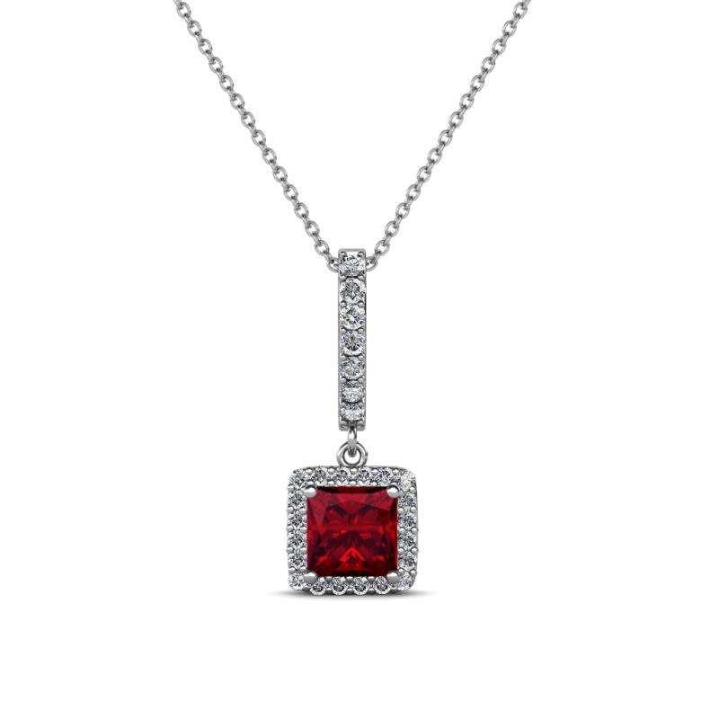 Details about   14kt White Gold Ruby With Halo Diamond Pendant 