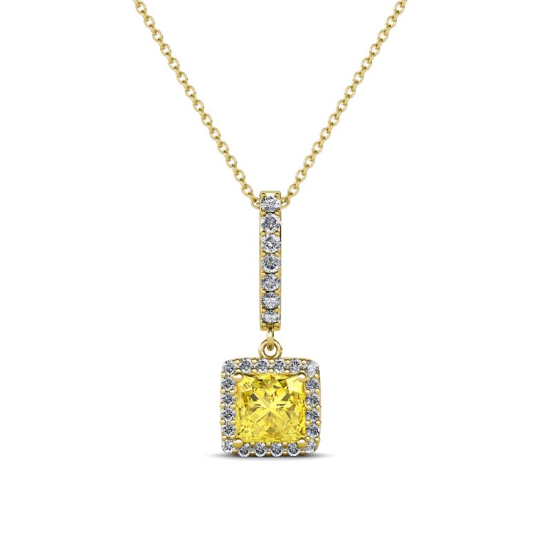 Claire Lab Created Yellow Sapphire and Diamond Square Shape Halo Pendant 