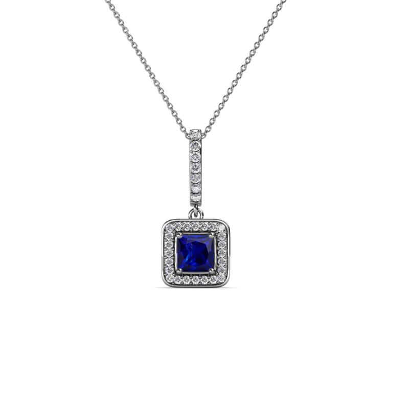 Deana Blue Sapphire and Diamond Womens Halo Pendant Necklace 