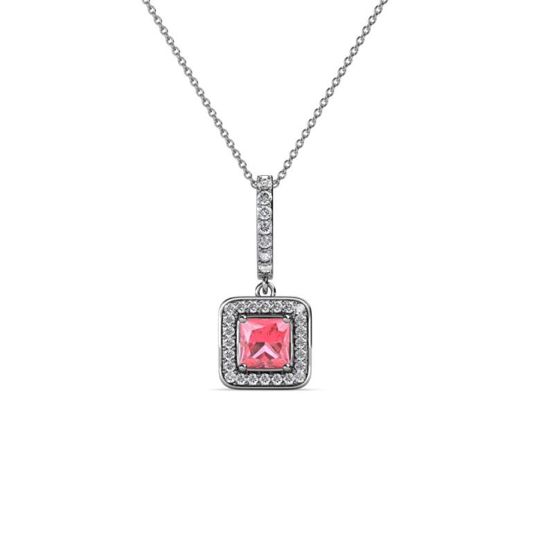 Deana Pink Tourmaline and Diamond Womens Halo Pendant Necklace 