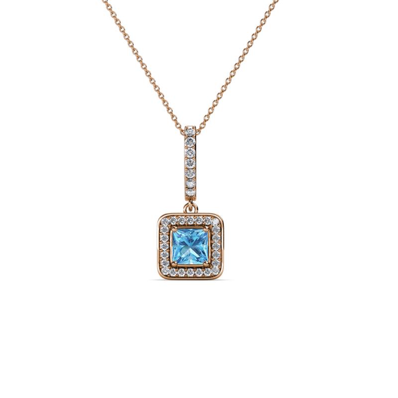 Deana Blue Topaz and Diamond Womens Halo Pendant Necklace 