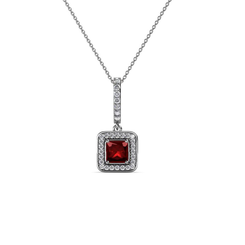 Deana Red Garnet and Diamond Womens Halo Pendant Necklace 