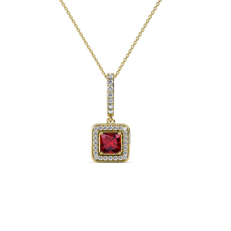 Deana Ruby and Diamond Womens Halo Pendant Necklace 
