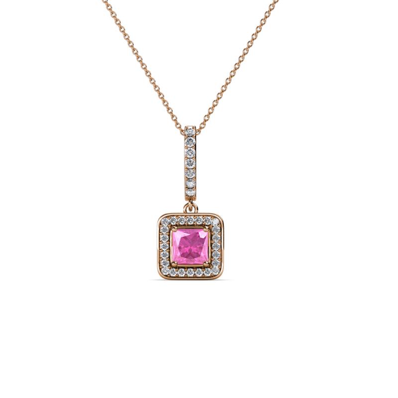 Deana Pink Sapphire and Diamond Womens Halo Pendant Necklace 