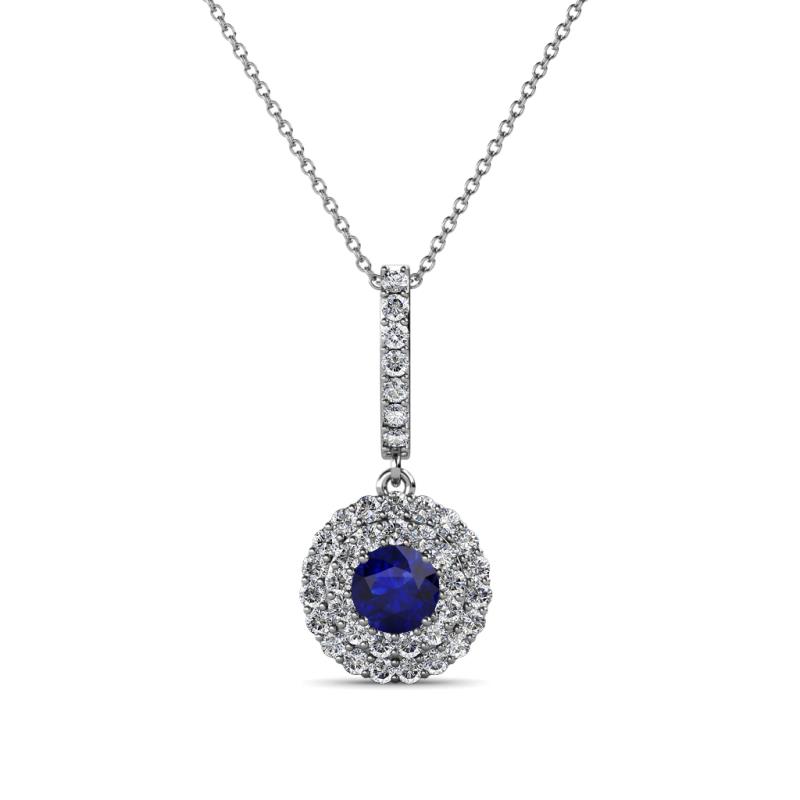 Alva Blue Sapphire and Diamond Double Halo Pendant 