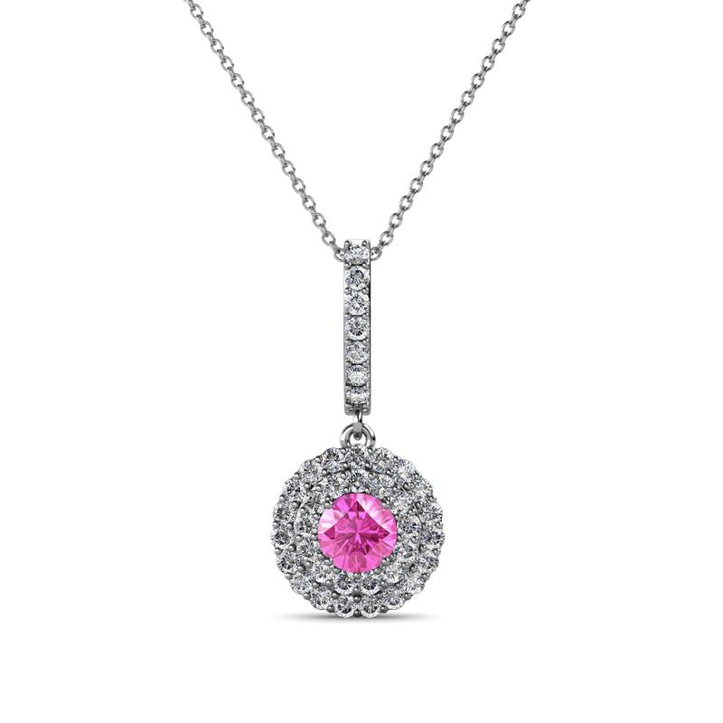 Alva Pink Sapphire and Diamond Double Halo Pendant 