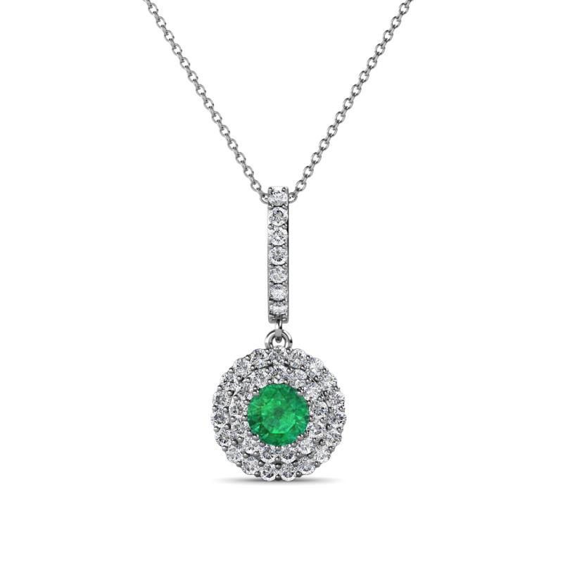 Alva Emerald and Diamond Double Halo Pendant 
