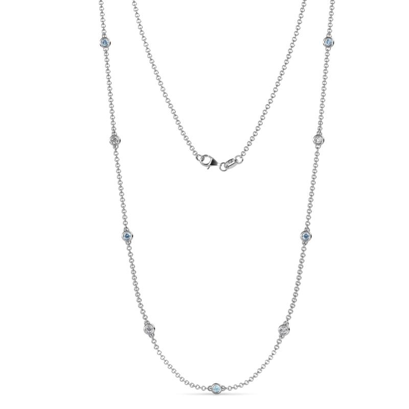 Adia (9 Stn/2.3mm) Aquamarine and Diamond on Cable Necklace 