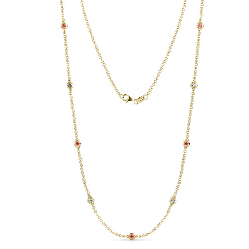 Adia (9 Stn/2.3mm) Pink Tourmaline and Diamond on Cable Necklace 