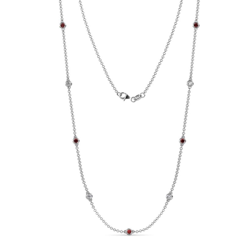 Adia (9 Stn/2.3mm) Red Garnet and Diamond on Cable Necklace 